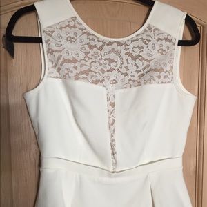 BCBG white nude lace peplum top